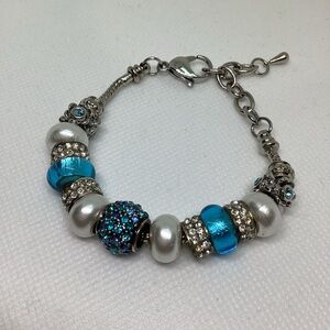 Elegant Bella Perlina Silver and Blue Beaded Bracelet